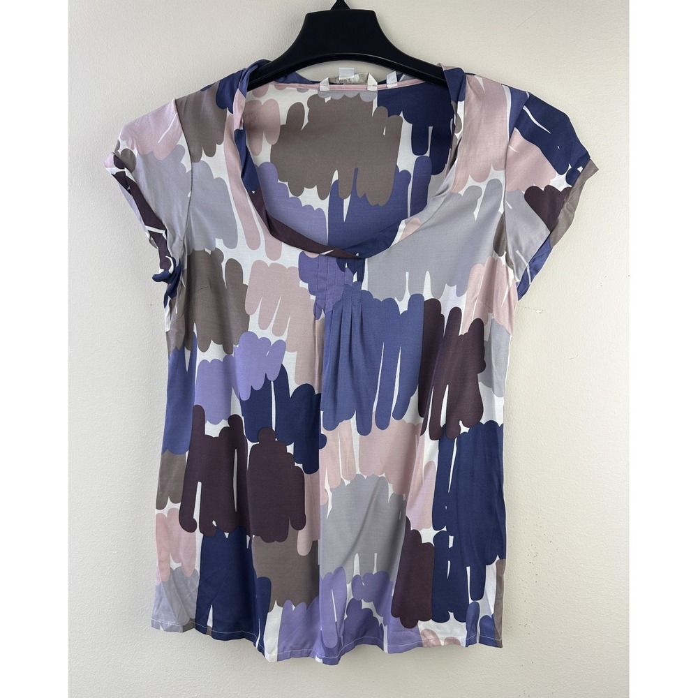 Boden Silk Blend Abstract Brushstroke Print Pleated Cap Sleeve Top Womens US 4 - Picture 2 of 12